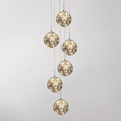 Long Chandeliers for High Ceilings,Modern Crystal Pendant Light,Raindrop Drop Lamp,Hanging Flush Mount Lighting Fixtures for Spiral Staircase,Foyer,Entryway,Living Room