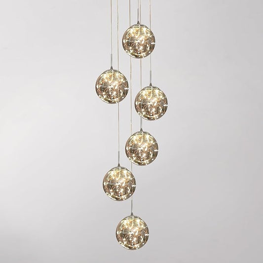 Long Chandeliers for High Ceilings,Modern Crystal Pendant Light,Raindrop Drop Lamp,Hanging Flush Mount Lighting Fixtures for Spiral Staircase,Foyer,Entryway,Living Room