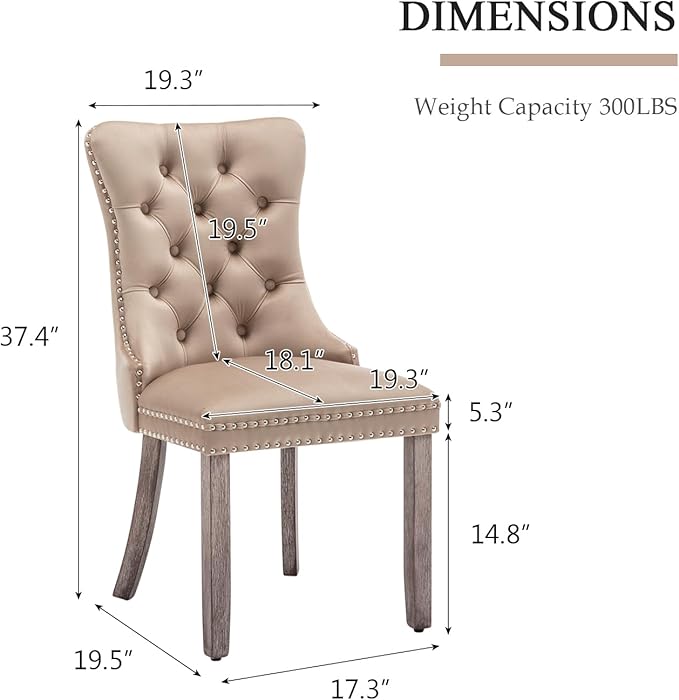 Eifizek Velvet Dining Chairs Set of 4, Upholstered Dining Room Chairs with Nailhead Ring Pull Trim, Button Tufted Wing Back Chairs for Dining with Solid Wood Legs for Kitchen Dining Room(Khaki)