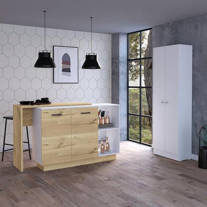 GOWE White and Light Oak 4-Door 2-Piece Kitchen Set, Kitchen Island and Pantry Cabinet