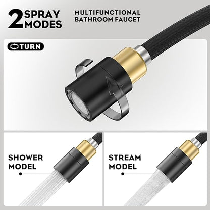 Phiestina High Arc Bathroom Sink Faucet with Pull Down Sprayer, Tall Matte Black Single Handle Pull Out Faucet with Pop-Up Drain, 1 or 3 Hole Laundry Bar Basin Faucet with Deck Plate WE10CL-ZY-MB