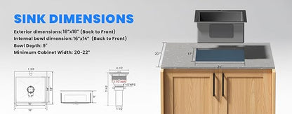 KINGO HOME 18" Drop in Workstation Bar Sink, 18" x 18" x 9" Single Bowl Small Kitchen Camper Sink,304 Stainless Steel Topmount Outdoor Wet Bar Sinks Prep Sinks