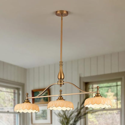 HDDFL Chandeliers Pendant Light Fixture Vintage Pendant Lighting Fixtures 3 Lights Chandelier Kitchen Glass Hanging Lamp for Island Dining Living Room Brass and Brown