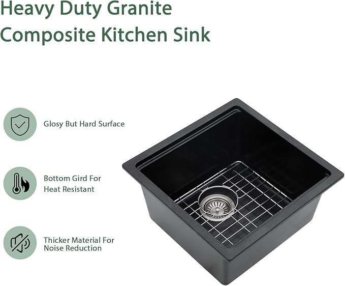 18x18 Outdoor Kitchen Sink Undermount Black Granite Composite Bar Prep Workstation Sink Black Granite Composite Quartz Single Bowl Rv Camper Small Outdoor Sinks with Cutting Board