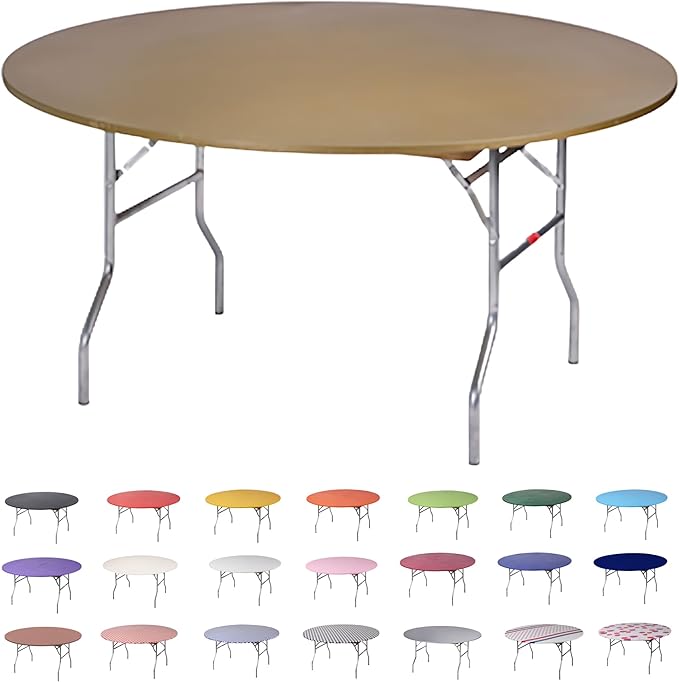 Kwik-Covers 10 Pack of Round Plastic Table Covers - 60" or 72" Round - Indoor or Outdoor Fitted Covers (Tables NOT Included) (Metallic Gold, 60" Round)