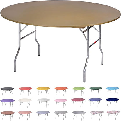 Kwik-Covers 10 Pack of Round Plastic Table Covers - 60" or 72" Round - Indoor or Outdoor Fitted Covers (Tables NOT Included) (Metallic Gold, 60" Round)