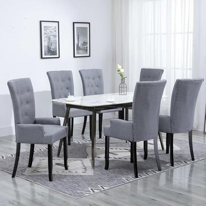 Light Gray Dining Chair Set of 6 Modern Farmhouse Kitchen Chairs 22 x 21 x 42 in Polyester Upholstery Solid Oak Legs Ergonomic Armrest for Dining Room Living Room Comedor