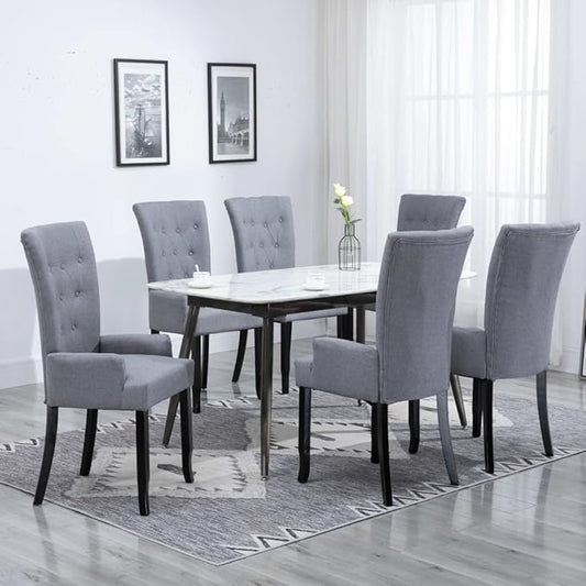 6-Piece Light Gray Fabric Dining Chairs with Armrests, Modern Farmhouse Kitchen Chairs, Oak Wood Frame Comfortable Upholstered Seating for Dining Room, Kitchen, Comedor