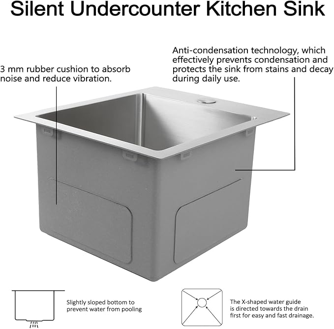 Hotis 15x15 Inch Drop In Bar Sink, Brushed Nickel Stainless Steel Topmount Small RV Kitchen Sinks, Wet Bar Sink For Outdoor, RV, and Outdoor Yard with Dish Grid and Basket Strainer
