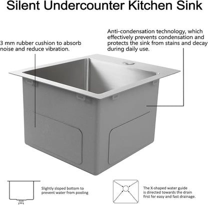 Hotis 15x15 Inch Drop In Bar Sink, Brushed Nickel Stainless Steel Topmount Small RV Kitchen Sinks, Wet Bar Sink For Outdoor, RV, and Outdoor Yard with Dish Grid and Basket Strainer