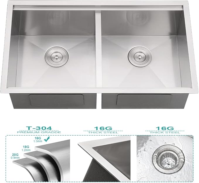 31 Undermount Kitchen Sink Double Bowl-iAnomla 31 x19 Inch Stainless Steel Undermount Sink Workstation 16 Gauge 50/50 Low Divide Double Bowl Kitchen Sinks with Cutting Board