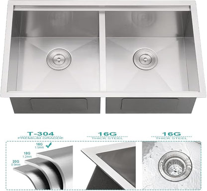 31 Undermount Kitchen Sink Double Bowl-iAnomla 31 x19 Inch Stainless Steel Undermount Sink Workstation 16 Gauge 50/50 Low Divide Double Bowl Kitchen Sinks with Cutting Board