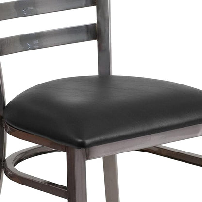 Flash Furniture 2 Pack HERCULES Series Clear Coated Ladder Back Metal Restaurant Chair - Black Vinyl Seat