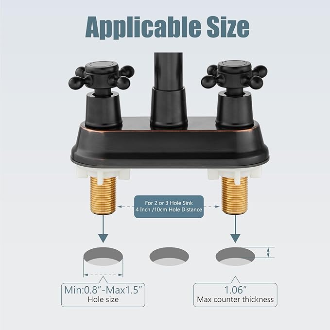 Aolemi 4 Inch Centerset Bathroom Sink Faucet Vintage 2 Cross Handle RV Mixer Tap Basin Vanity Lavatory Utility for Sink 3 Hole Include Hoses Pop Up Drain Faucet Handle Without Label Oil Rubbed Bronze