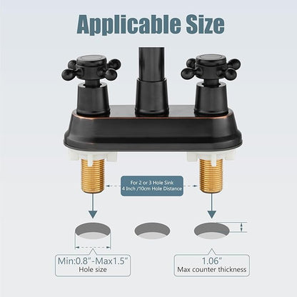 Aolemi 4 Inch Centerset Bathroom Sink Faucet Vintage 2 Cross Handle RV Mixer Tap Basin Vanity Lavatory Utility for Sink 3 Hole Include Hoses Pop Up Drain Faucet Handle Without Label Oil Rubbed Bronze