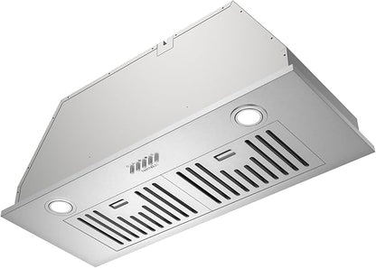 Hermitlux 30 inch Built-in/Insert Range Hood, 600 CFM 3 Speed Vent Hood, Ducted/Ductless Convertible, Stainless Steel Range Hoods with Bright LED Light, Baffle Filters and Charcoal Filters