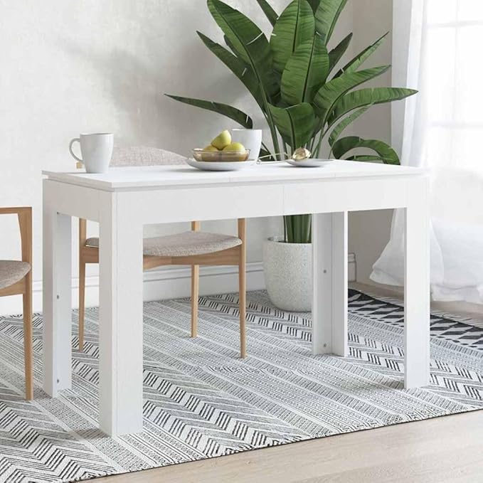 White Rectangular Small Dining Table 47.2" Engineered Wood Kitchen Table Seats 4, Modern Scandinavian Style Compact Breakfast Furniture for Apartment Loft Studio Dining Room
