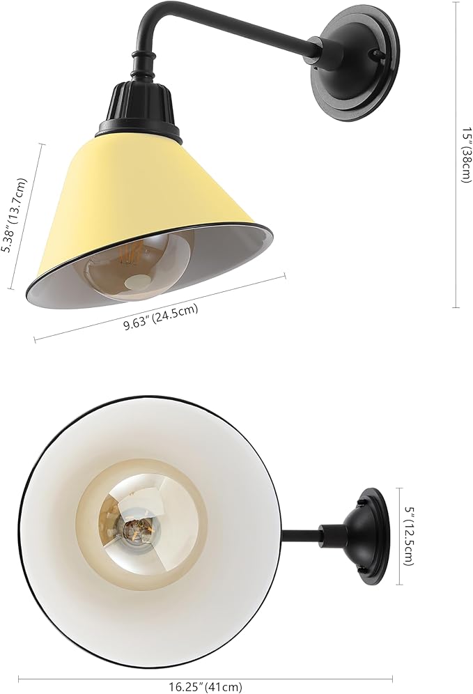 JONATHAN Y 9.63" Matte Yellow/Black 1-Light Farmhouse Outdoor Sconce, Industrial LED Wall Light, Gooseneck Arm Barn Lamp with Metal Bell Shade for Porch, Patio, Kitchen, LED Bulb Included (JYL7612H)