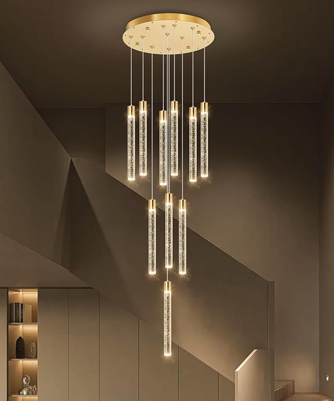 10-Light Long Large Modern Led Crystal Chandeliers Modern Spiral Chandeliers High Ceilings Chandelier for Staircase Foyer Gold