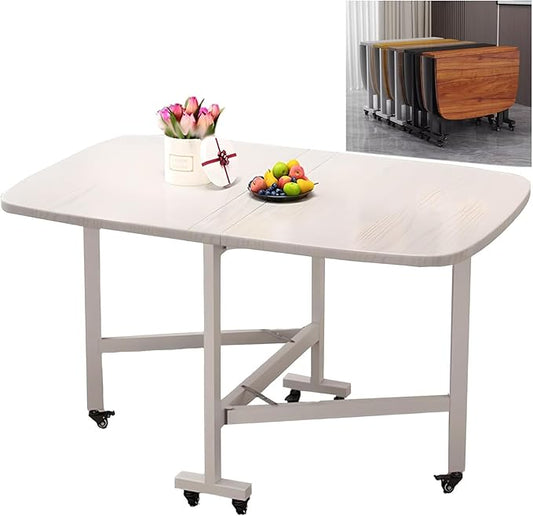 Multifunction Table Drop Leaf Dining Table, Folding Dinning Table With 6 Wheels, Dining Table For Kitchen, Living Room, Drop Leaf Table For Small Space Saving, Solid Wooden Foldable Kitchen Table(Whit