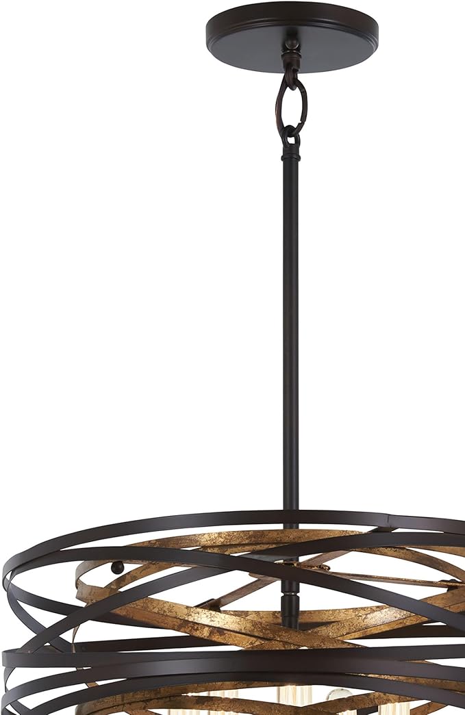 Minka Lavery 4675-111 Vortic Flow Convertible Pendant to Semi-Flush, 5-Light, 300 Total Watts, 16-in H x 9-in W, Dark Bronze with Mosaic Gold Interior