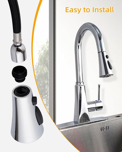 Hibbent Kitchen Sink Faucet Head Replacement, NSF/ANSI/CAN 61 & CUPC Certified, 3-Function Pull Down Sprayer Nozzle with 15 Adapters, Compatible with Delta, Kohler, Moen Faucets, Chrome (Silver)