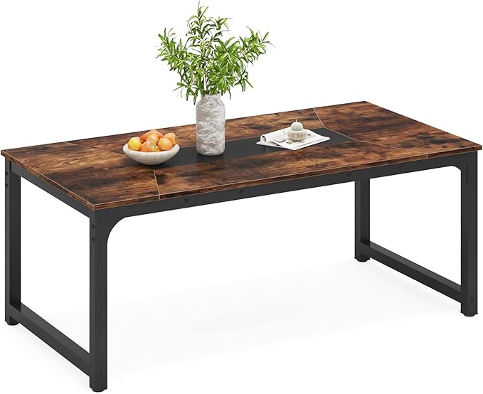 LITTLE TREE 78.7 Inch X-Large Dining Table Rectangular Kitchen Furniture for 6 to 8 People, Brown