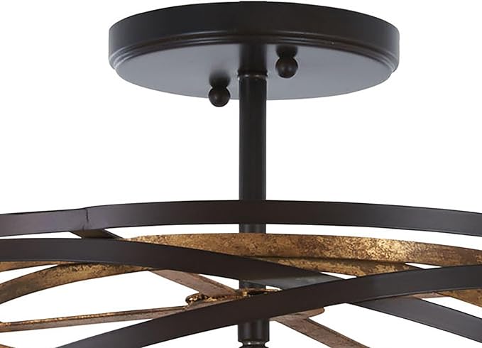 Minka Lavery 4675-111 Vortic Flow Convertible Pendant to Semi-Flush, 5-Light, 300 Total Watts, 16-in H x 9-in W, Dark Bronze with Mosaic Gold Interior