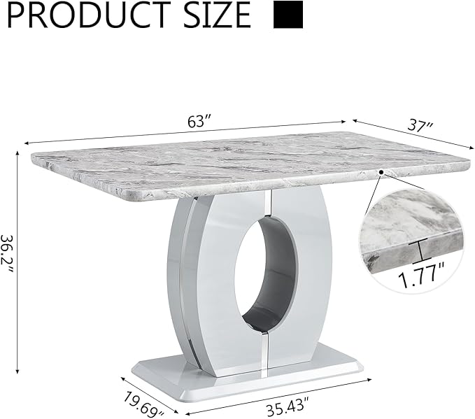 gopop Bar Height Dining Table,Marble Dining Table for 6,1.77-inch Thick Marbleized Textured Tabletop with High-Gloss MDF Base,Counter Height Table Ideal for Pub Bar Gatherings at Home