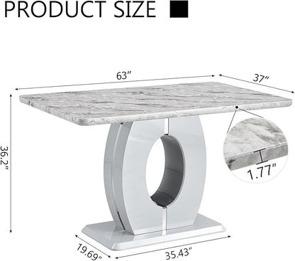 gopop Bar Height Dining Table,Marble Dining Table for 6,1.77-inch Thick Marbleized Textured Tabletop with High-Gloss MDF Base,Counter Height Table Ideal for Pub Bar Gatherings at Home