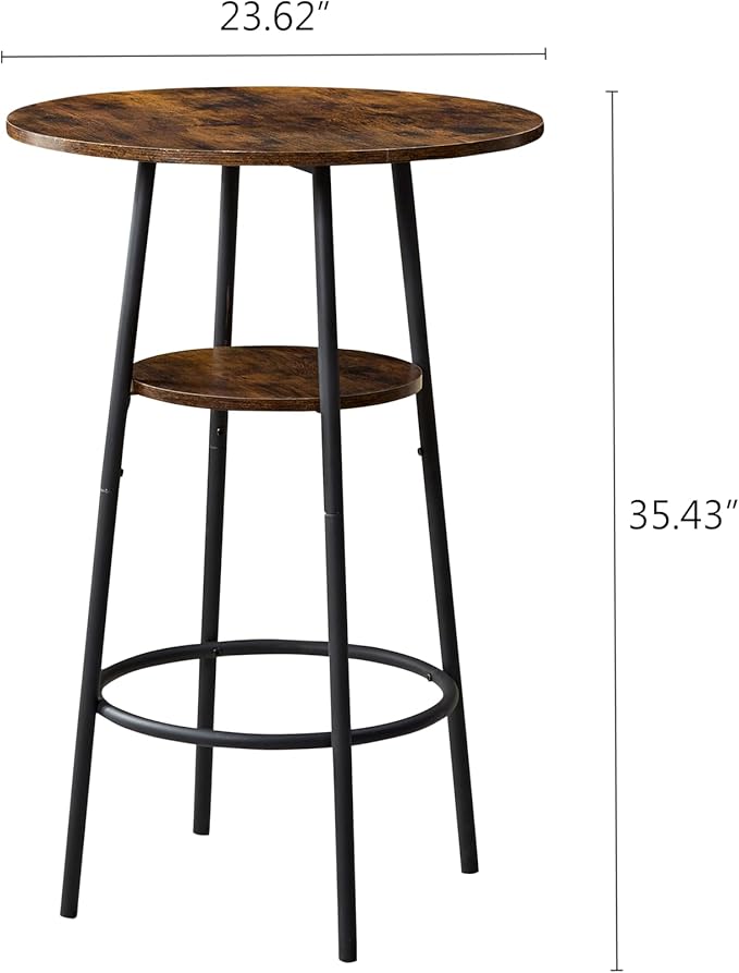 3 Piece High Top Table Set Kitchen Bar Round Table and Bar stools Set for 2, Island Dining Cocktail Table and Tall barstools,Counter Height Pub bistro Table, Industrial, Rustic Brown (3PCS)
