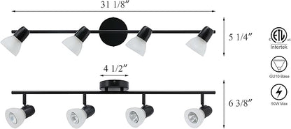 XiNBEi Lighting Track Light, 4 Light Track Bar Lighting with Glass, Modern Black Kitchen Ceiling Light XB-TR1237-4-MB