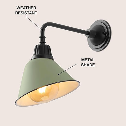 JONATHAN Y 9.63" Matte Olive Green/Black Farmhouse Outdoor Sconce, Industrial LED Wall Light, Gooseneck Arm Barn Lamp with Metal Bell Shade for Porch, Patio, Kitchen, LED Bulb Included (JYL7612I)