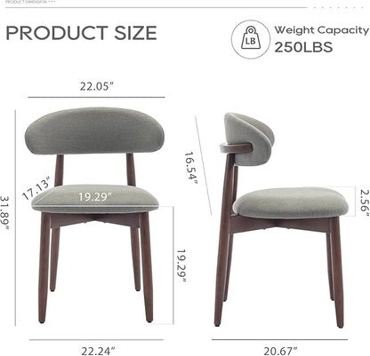 COLAMY Wooden Dining Room Chairs Set of 2, Modern Upholstered Fabric Dining Chairs, Farmhouse Kitchen Side Chair with Foot Pegs, Green