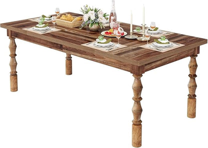 Farmhouse Dining Table, 62" Rectangular Wood Kitchen Table with Turned Legs, Rustic Farmhouse Dining Room Table for 4-6 People, for Dining Room, Kitchen and Living Room