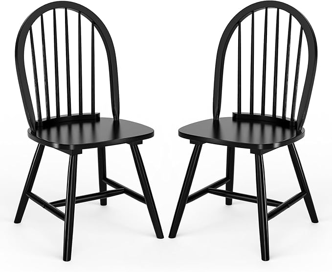 SIMOE Black Dining Chairs Set of 2, Windsor Wooden Dining Chairs with Spindle Back, H-Shaped Crossbars, Morden and Mid Century Kitchen Chairs for Dining Room Farmhouse Kitchen Island
