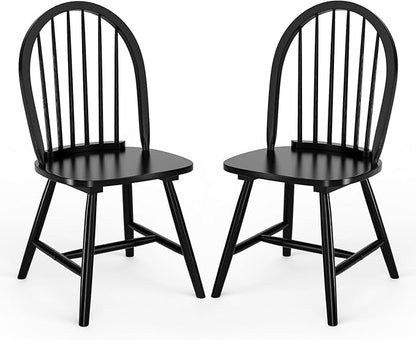 SIMOE Black Dining Chairs Set of 2, Windsor Wooden Dining Chairs with Spindle Back, H-Shaped Crossbars, Morden and Mid Century Kitchen Chairs for Dining Room Farmhouse Kitchen Island