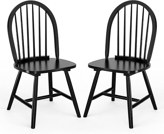 SIMOE Black Dining Chairs Set of 2, Windsor Wooden Dining Chairs with Spindle Back, H-Shaped Crossbars, Morden and Mid Century Kitchen Chairs for Dining Room Farmhouse Kitchen Island