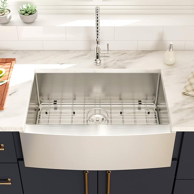 Lordear 30 Inch Farmhouse Kitchen Sink 16 Gauge 30"x21"x10" Stainless Steel Single Bowl Apron Front Undermount Farm Sink