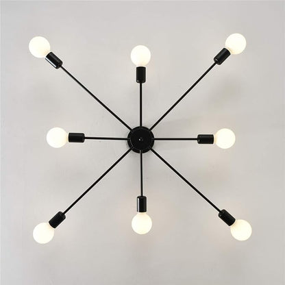 Garwarm 8-Light Sputnik Chandelier Black Industrial Semi Flush Mount Ceiling Light Fixture Mid Century Modern Pendant Light for Kitchen Farmhouse Living Room