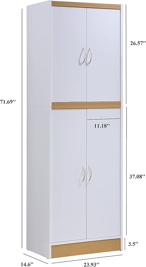 Hodedah 4 Door Kitchen Pantry with Four Shelves, White