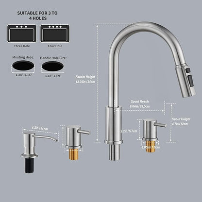 Tohlar Kitchen Faucets, Brushed Nickel Kitchen Faucet Pull Down Sprayer Stainless Steel Sink Faucets with Soap Dispenser Commercial Modern Rv Faucets, Llaves para fregaderos de cocina