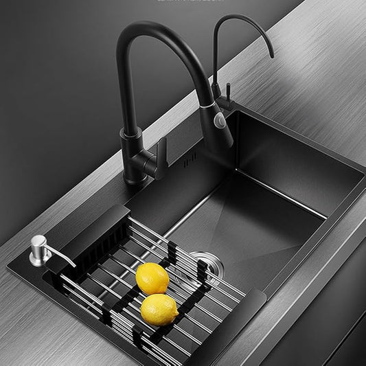 ARTLINE 16 Gauge Black Kitchen Sink, 3 Hole Stainless Steel Kitchen Sink, Drop In/Topmount Single Bowl Workstation Sink, Farmhouse Workstation sink with Multiple Accessories (21.7 x 17.7in)