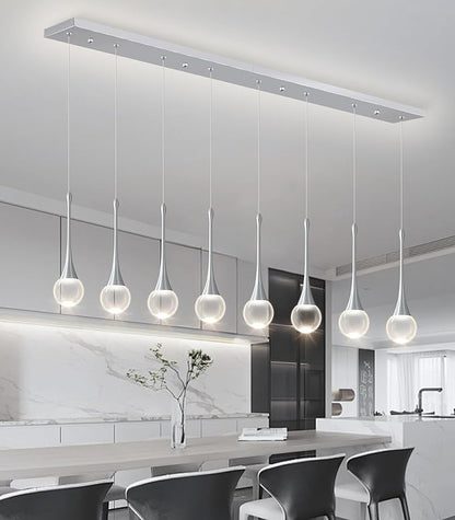 Rectangular Crystal Pendant Lights for Kitchen Island 8 Light Dimmable Crystal Chandelier Lighting Fixtures with Remote for Dining Room Living Room Silver