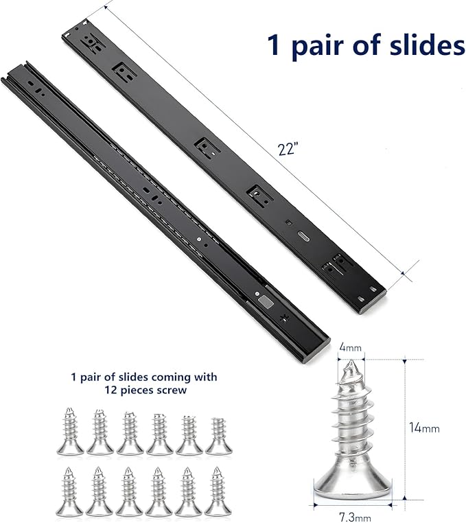 Ravinte 22 Inch Soft Close Drawer Slides 5 Pairs 10 Pack Black Full Extension Ball Bearing Drawer Glide Side Mount