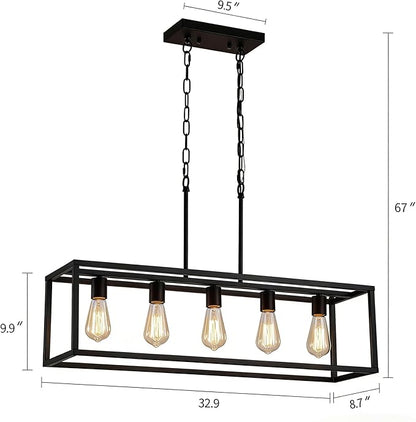 Black Dining Room Light Fixture,5 Light Rectangle Chandelier for Dining Room,Modern Farmhouse Light Fixture for Kitchen Island,Linear Light for Bedroom,Hallway,Foyer,Adjustable Height