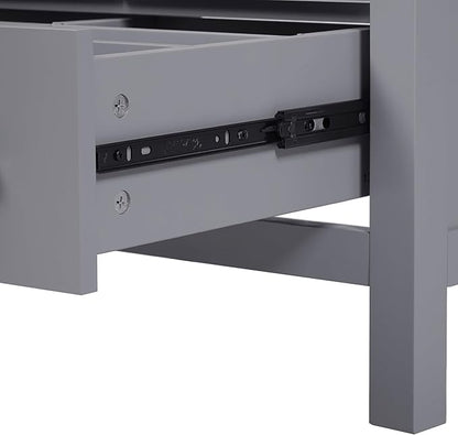 Favfurish 24" Modern Bathroom Vanity with Ceramic Sink, Freestanding Storage Cabinet w/2 Soft-Close Doors & 1 Drawer, Double-Layer Door Shelf, Solid Wood Frame for Small Bathrooms, Easy Assembly,Grey