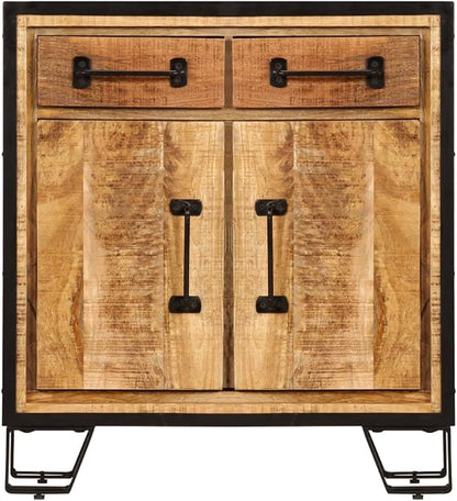 Solid Mango Wood Sideboard Cabinet, Unique Decorative Patterns, 25.6 x 11.8 x 27.6 Inches, Rustic Brown Finish, Living Room Storage Furniture, Easy Assembly Kitchen Furniture