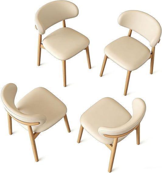 Upholstered Dining Chairs Set of 4, Kitchen Chairs with Solid Wooden Frame Leather Padded Seat, Modern Farmhouse Decor Dining Room Chair for Home Office Living Room Vanity,Natural/Beige Leather