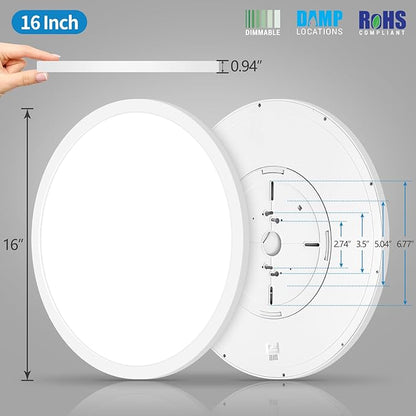 mw 16 Inch Flush Mount Ceiling Light, 30W, 120V, 5CCT 2700K/3000K/3500K/4000K/5000K, Dimmable Ultra Slim Modern LED Ceiling Light, Damp Location for Bedroom, Kitchen, Laundry Room, ETL Listed